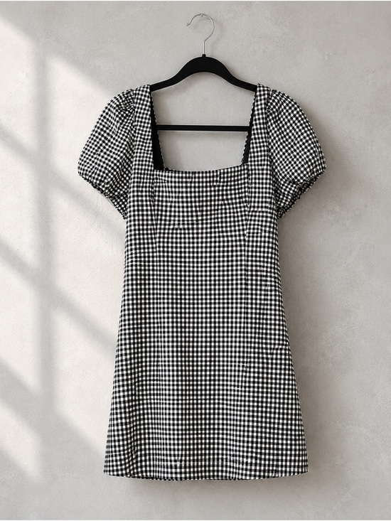Zara Dresses & Skirts - Zara NWT Black White Gingham Puff Sleeve Mini Dress Size L
